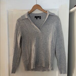 Theory Heather Gray V-Neck Sweater slouchy polo soft cashmere